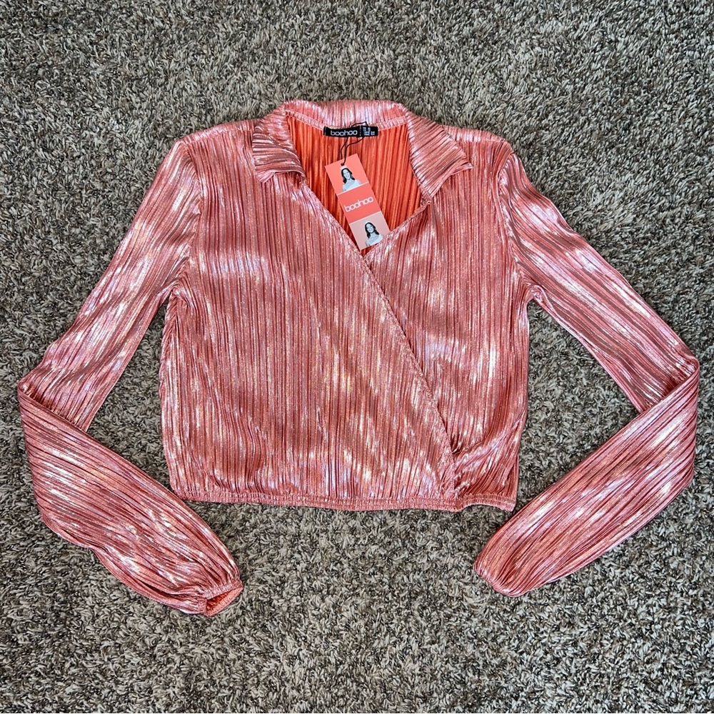 Metallic Cropped Wrap Shirt